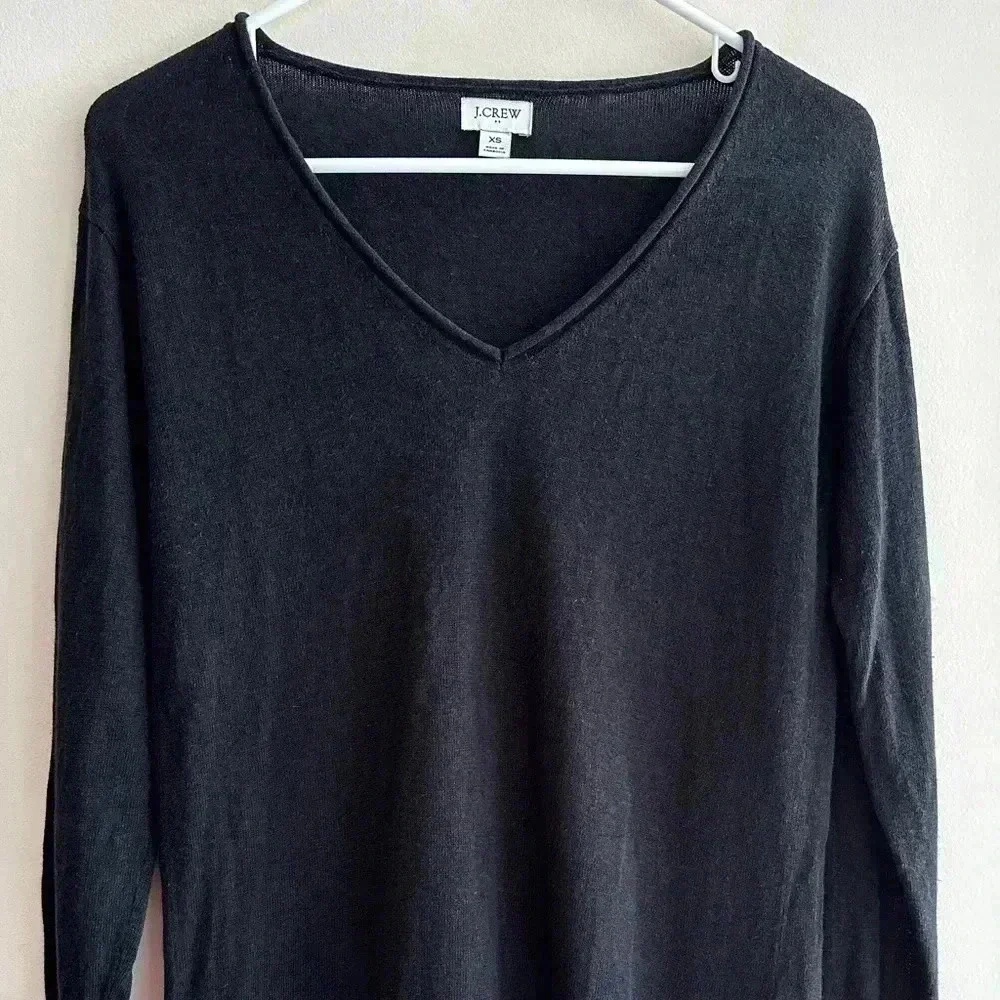J. Crew Black V-Neck Sweater with Button Sleeves, Size XS